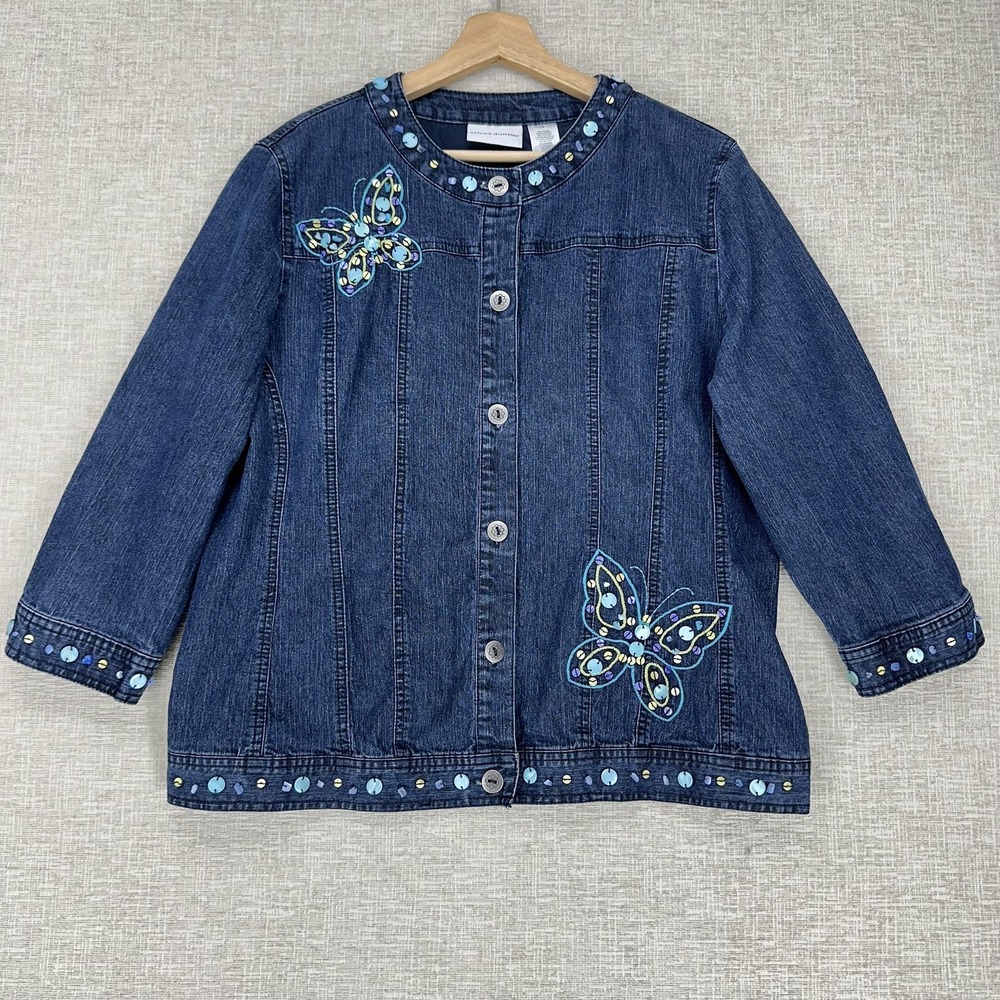 Alfred Dunner Jacket Womens‎ 10 Blue Denim Butterfly Beaded Embellished Jean